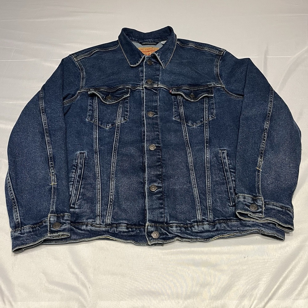 Levis Mens Denim Trucker Jacket Size XXL Dark Wash Blue Jean Type 3